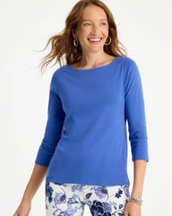 Chico's Sale Amparo Blue Pima 3/4 Sleeve Tee
