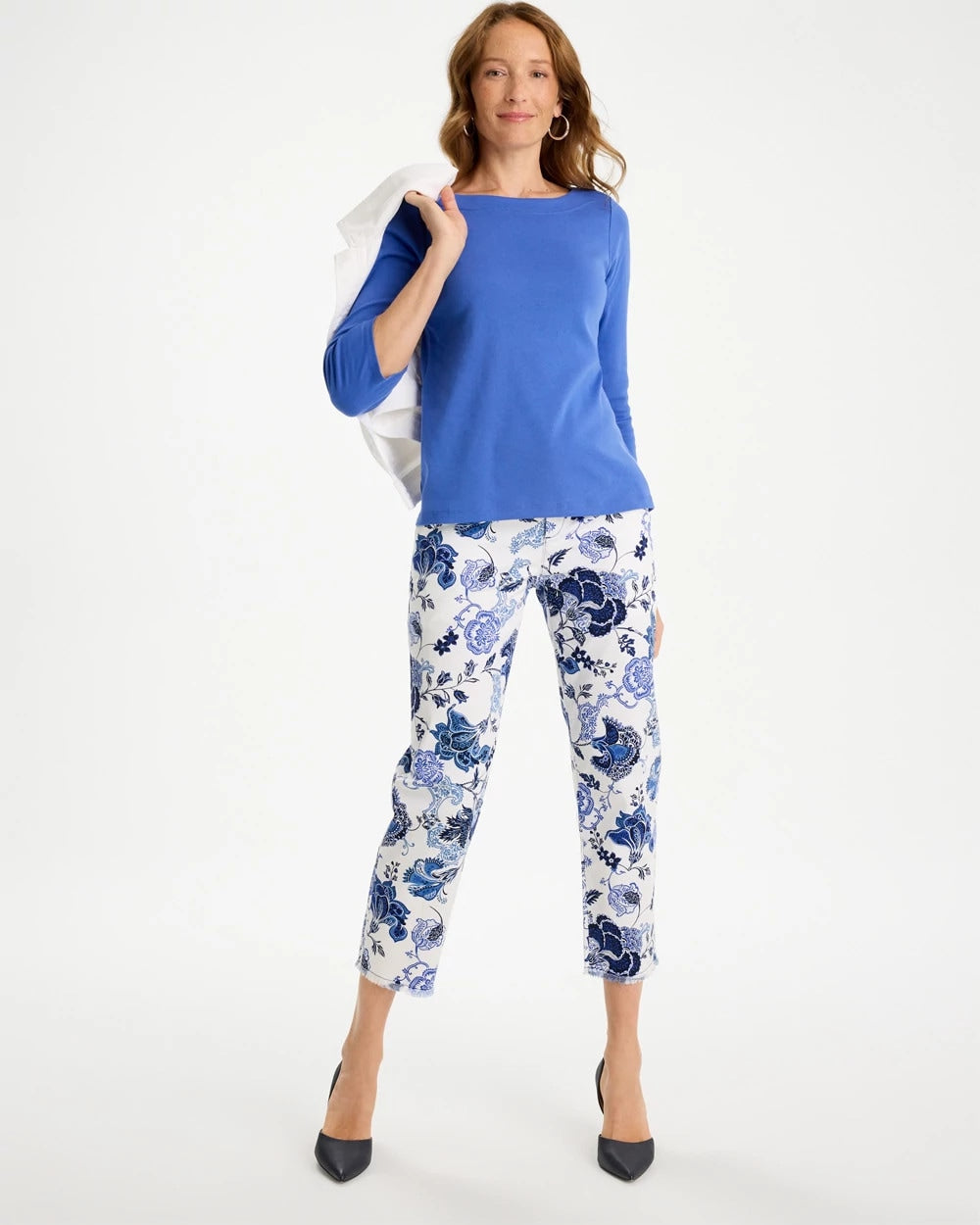 Chico's Sale Amparo Blue Pima 3/4 Sleeve Tee