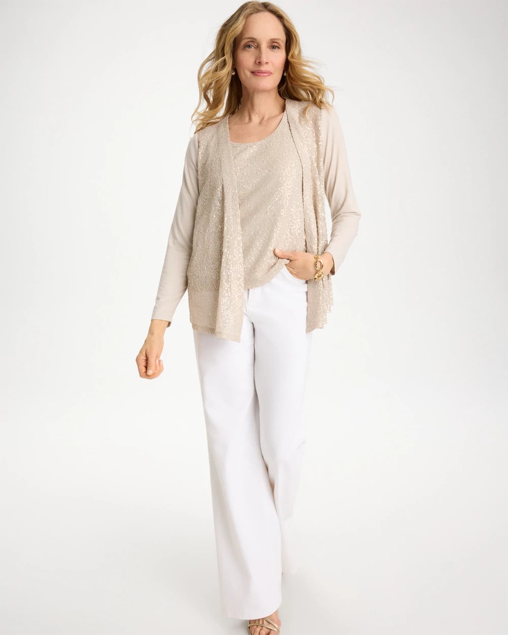 Chico's Outlet Smokey Taupe Knit Sequin Tank