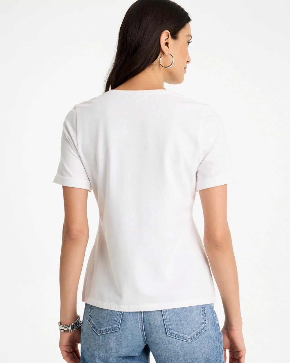Chico's On Sale Alabaster Cotton Stretch Palm Sequin Tee