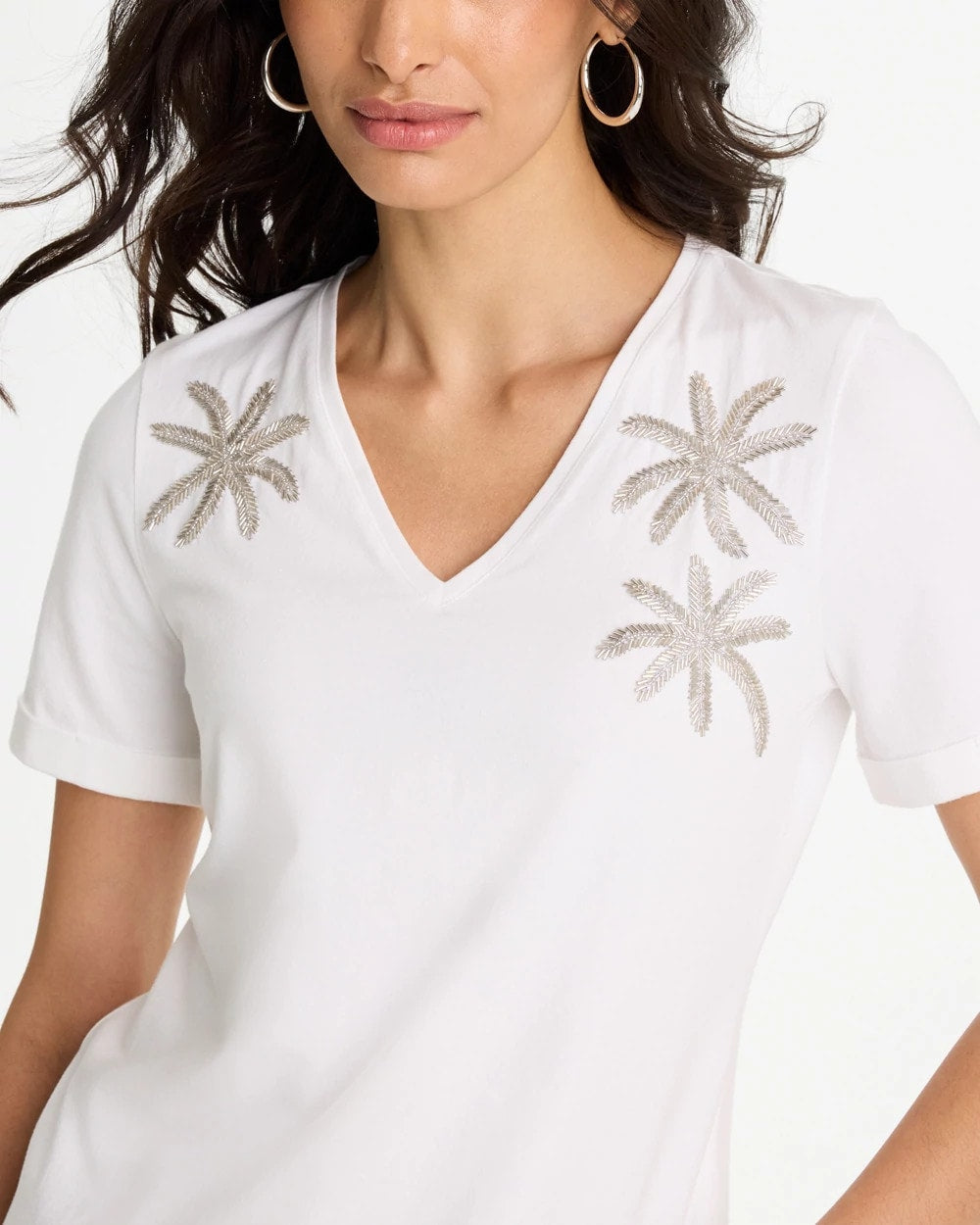 Chico's On Sale Alabaster Cotton Stretch Palm Sequin Tee