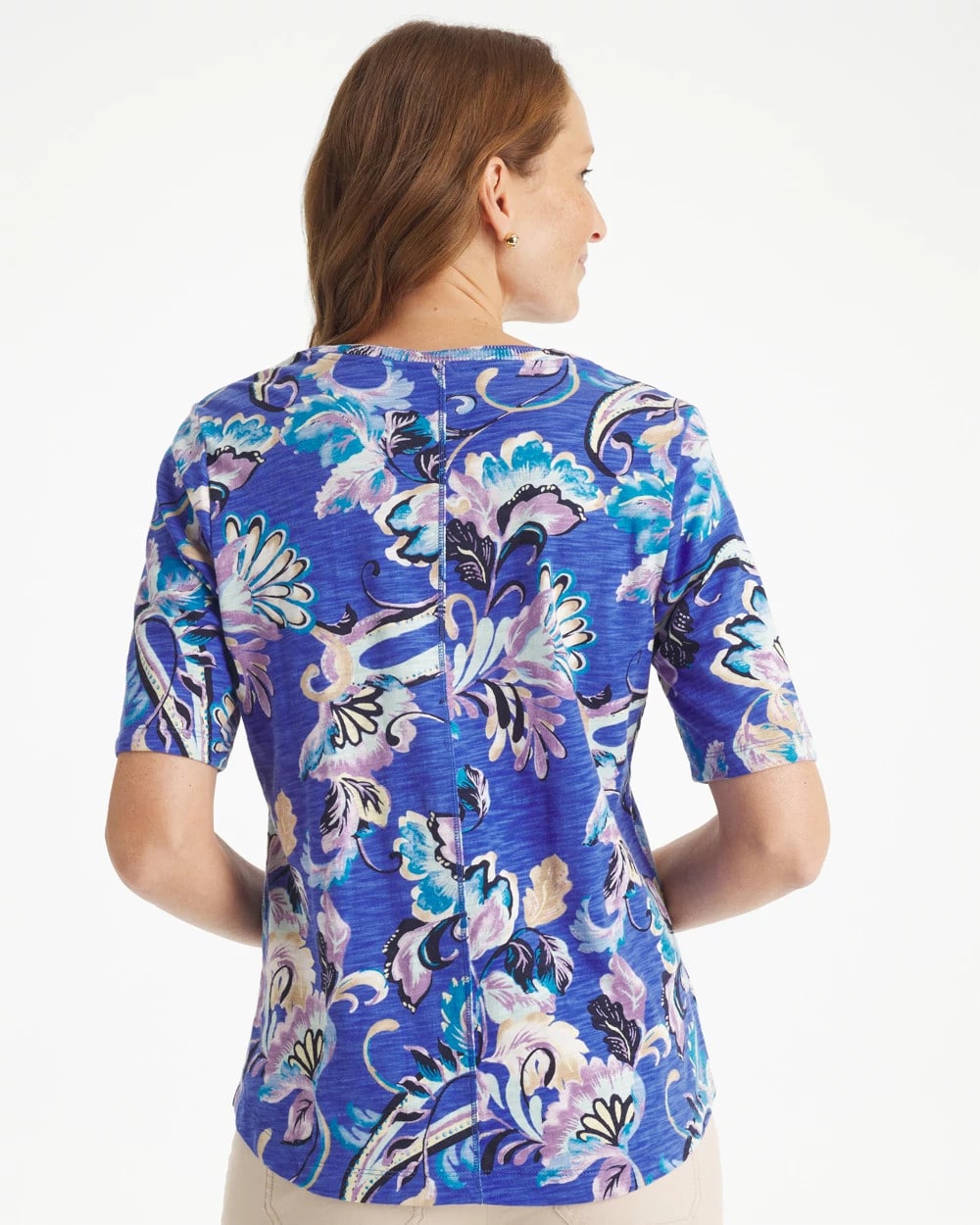 Chico's Online Amparo Blue Paisley Cotton Slub V-Neck Tee