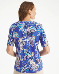 Chico's Online Amparo Blue Paisley Cotton Slub V-Neck Tee