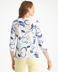 Chico's Discount Passport Blue Abstract Pima 3/4 Sleeve Tee