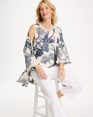 Chico's Sale Ecru Caviar Trim Floral Tank