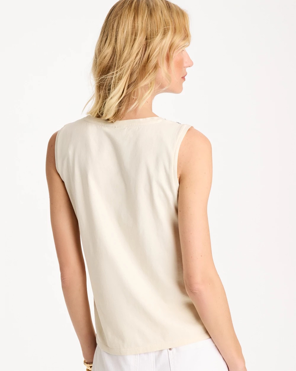 Chico's Sale Ecru Caviar Trim Floral Tank
