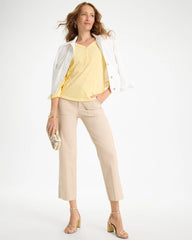 Chico's On Sale Golden Haze Puff Sleeve Cotton Slub Henley Tee