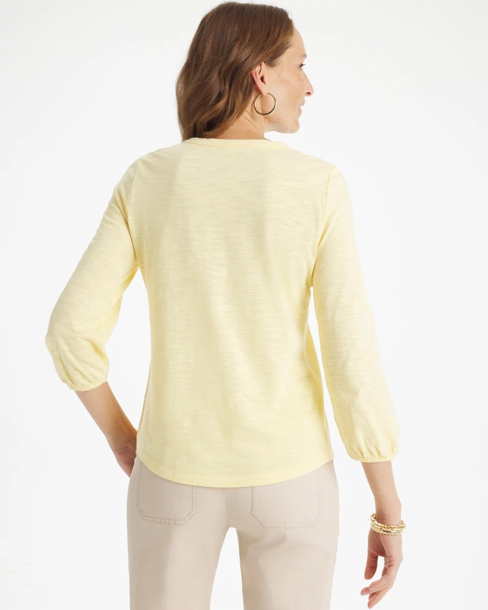 Chico's On Sale Golden Haze Puff Sleeve Cotton Slub Henley Tee