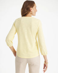 Chico's On Sale Golden Haze Puff Sleeve Cotton Slub Henley Tee