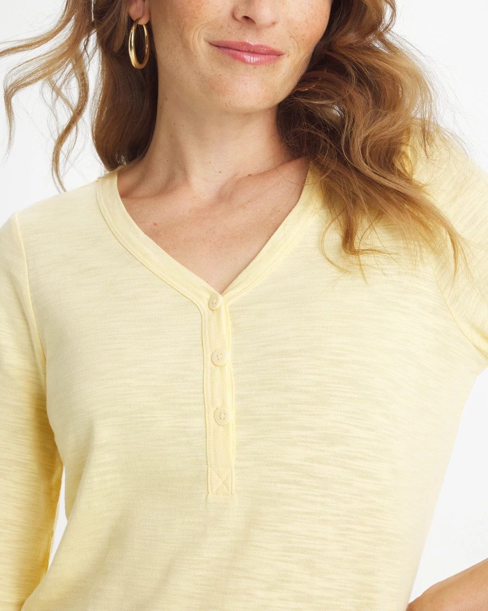 Chico's On Sale Golden Haze Puff Sleeve Cotton Slub Henley Tee