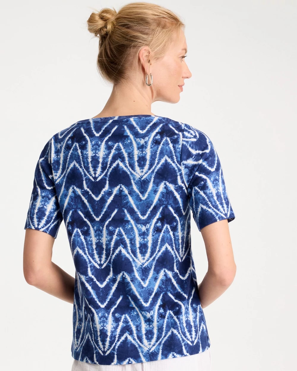 Chico's Online Passport Blue Tie Dye Chevron Pima Elbow Sleeve Tee
