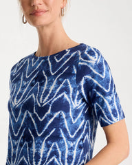 Chico's Online Passport Blue Tie Dye Chevron Pima Elbow Sleeve Tee