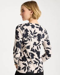 Chico's Outlet Black Cotton Stretch 3/4 Sleeve Floral Tee