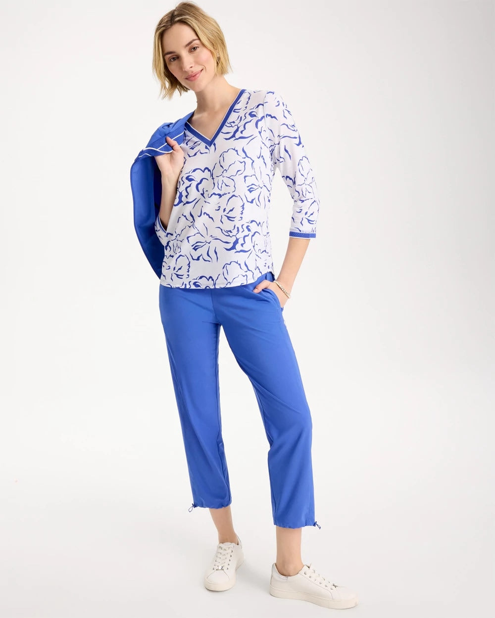 Chico's On Sale Amparo Blue Zenergy® Slub Knit Mesh Trim Tee