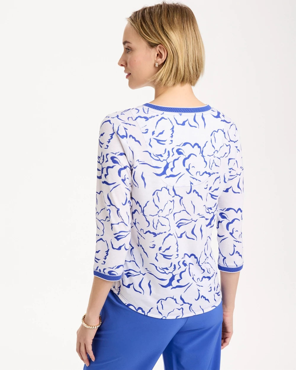 Chico's On Sale Amparo Blue Zenergy® Slub Knit Mesh Trim Tee