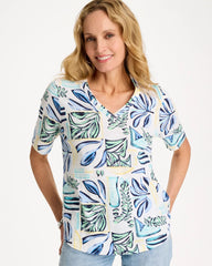 Chico's Online Green Clover Palm Cotton Slub V-Neck Tee