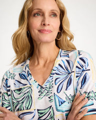 Chico's Online Green Clover Palm Cotton Slub V-Neck Tee