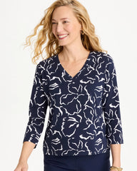 Chico's On Sale Passport Blue Maya Cotton Stretch 3/4 Sleeve Tee