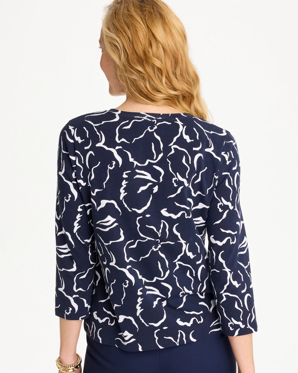 Chico's On Sale Passport Blue Maya Cotton Stretch 3/4 Sleeve Tee