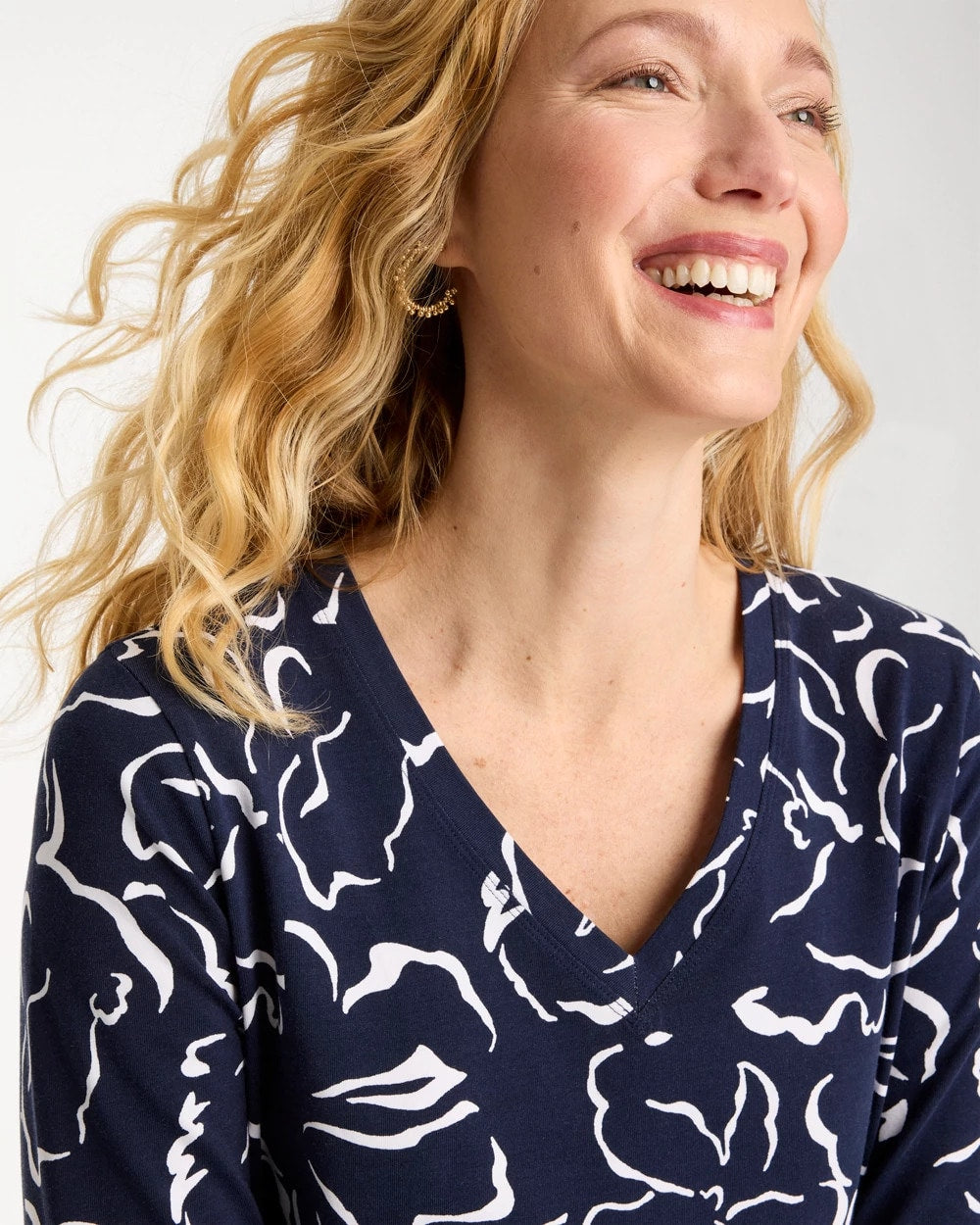Chico's On Sale Passport Blue Maya Cotton Stretch 3/4 Sleeve Tee