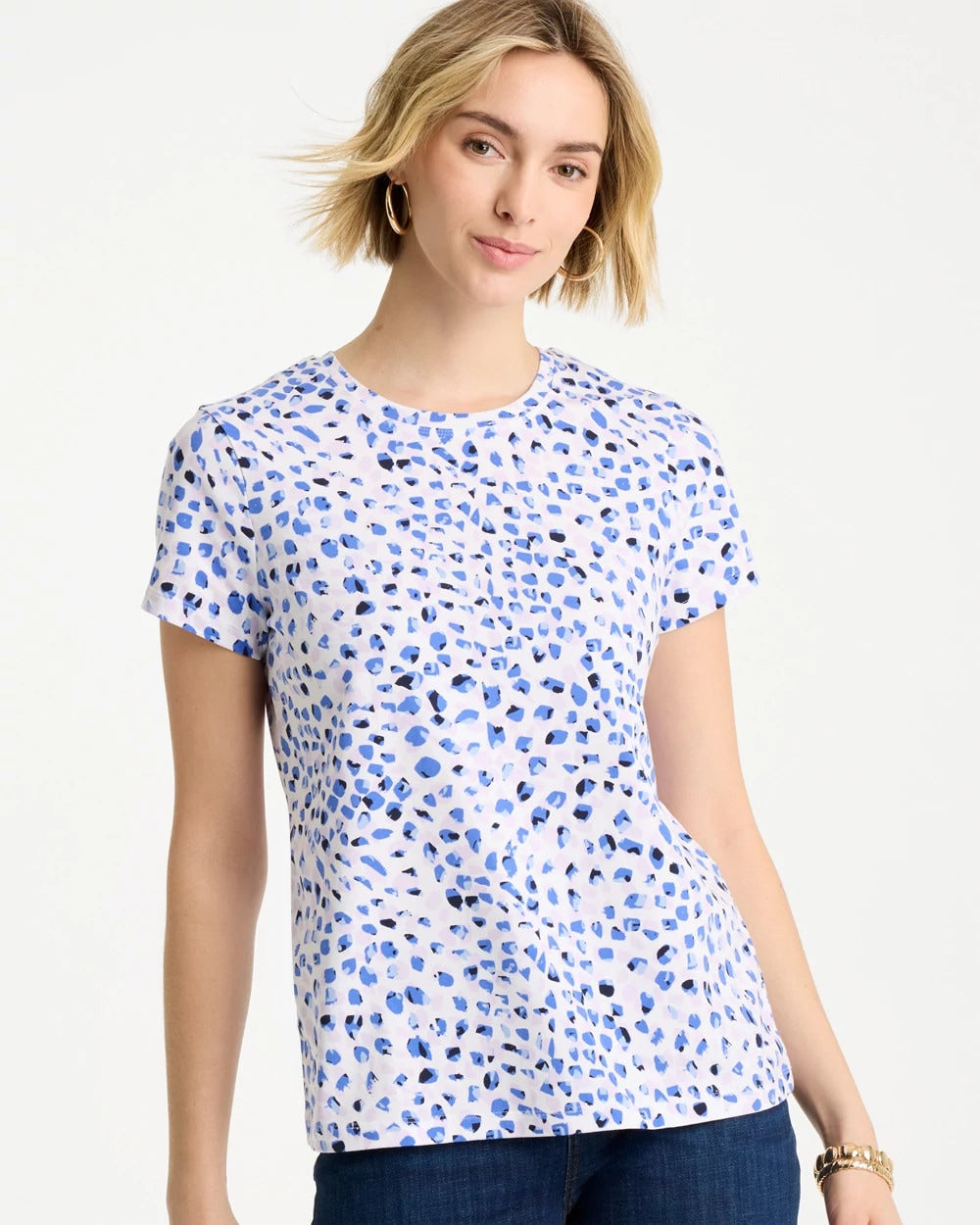 Chico's For Sale Amparo Blue Murano Cotton Stretch Cap Sleeve Tee