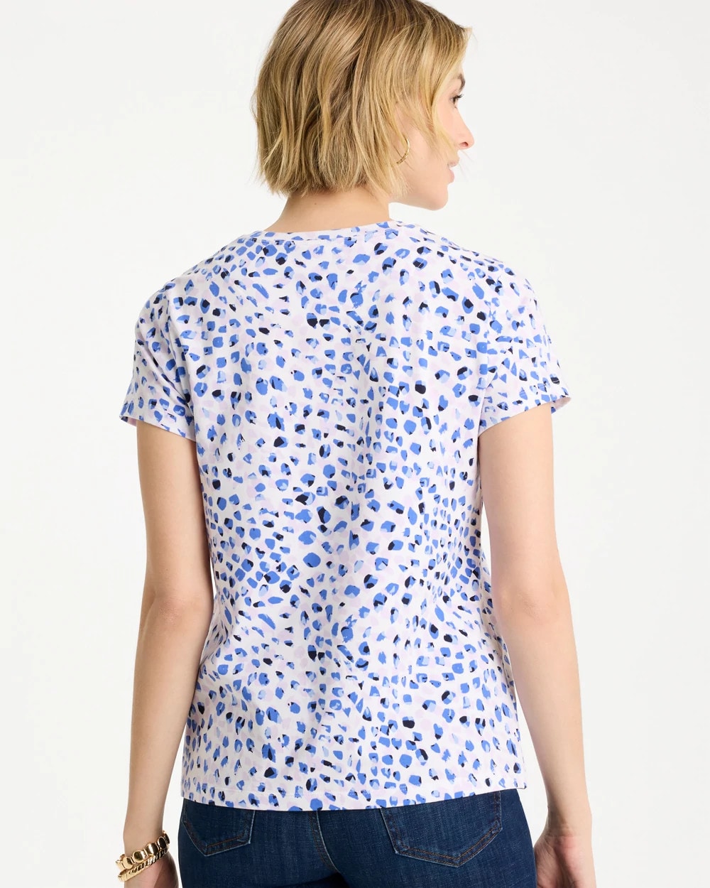 Chico's For Sale Amparo Blue Murano Cotton Stretch Cap Sleeve Tee