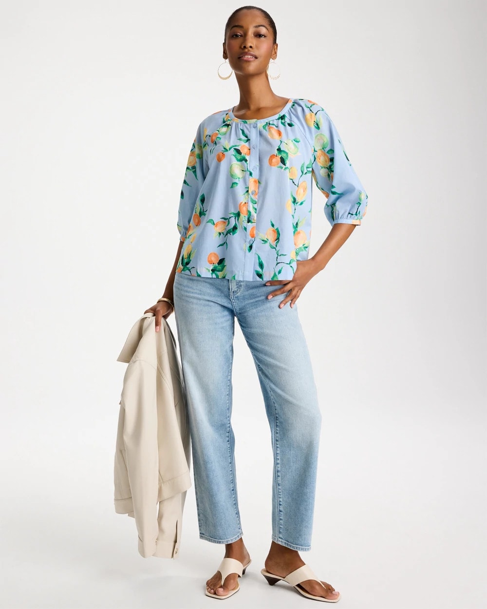 Chico's Online Bondi Blue Cotton Voile Printed Blouse