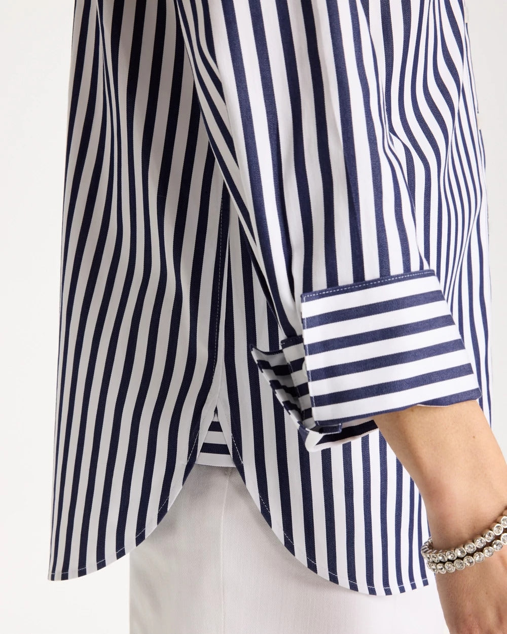 Chico's Discount Passport Blue No Iron™ Stretch Striped Shirt