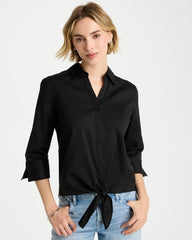 Chico's Sale Black Poplin Cotton Tie-Front Top