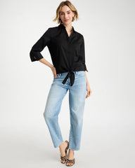 Chico's Sale Black Poplin Cotton Tie-Front Top