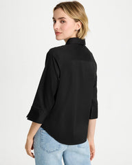 Chico's Sale Black Poplin Cotton Tie-Front Top