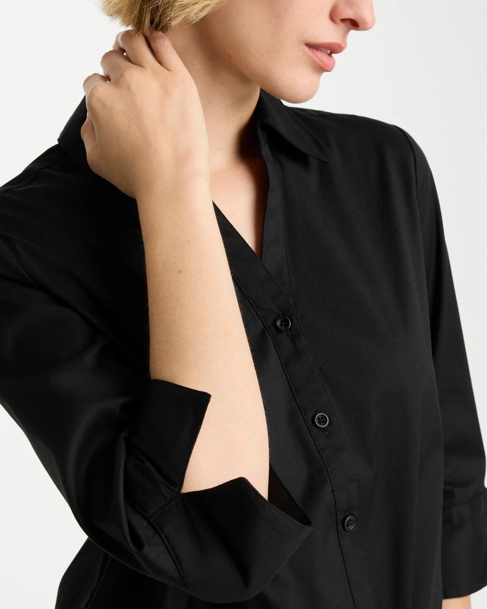 Chico's Sale Black Poplin Cotton Tie-Front Top
