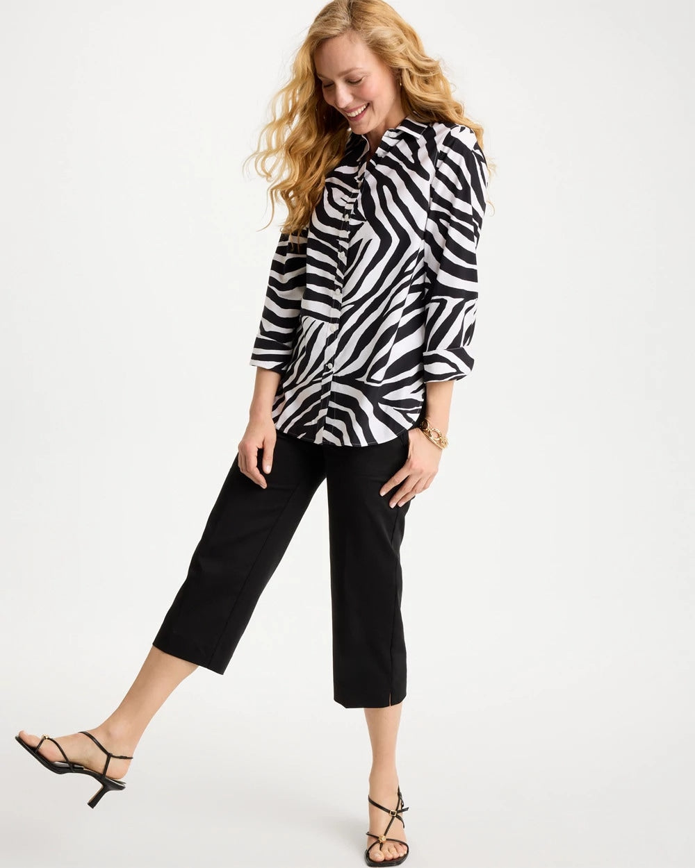 Chico's Outlet Black No Iron™ Stretch Animal Print Shirt