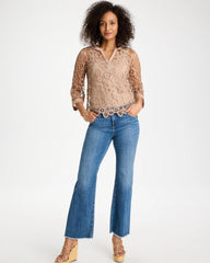 Chico's For Sale Mocha Mousse Mixed-Media Medallion Lace Top