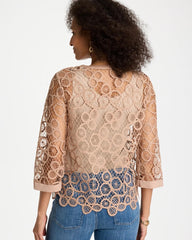 Chico's For Sale Mocha Mousse Mixed-Media Medallion Lace Top