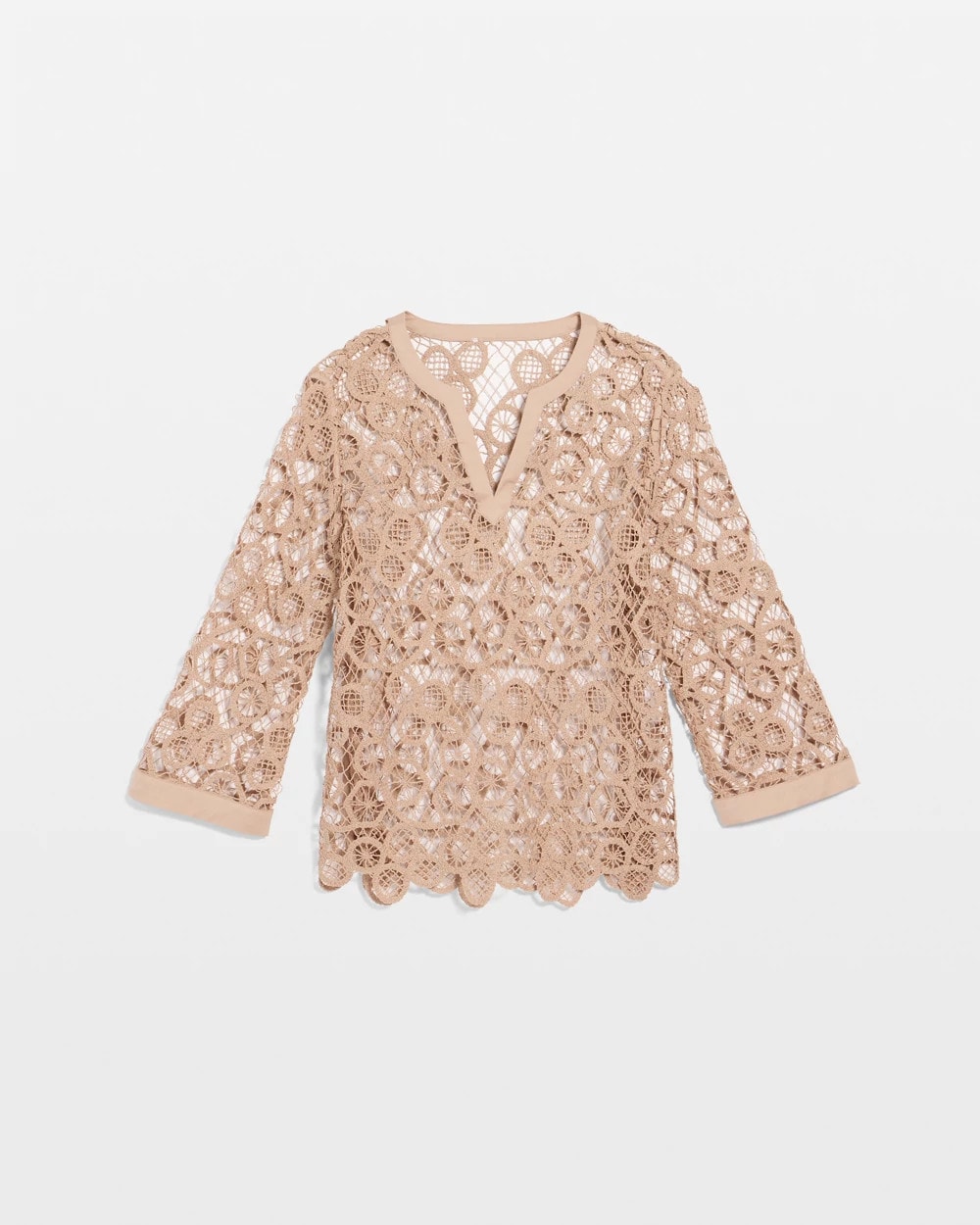 Chico's For Sale Mocha Mousse Mixed-Media Medallion Lace Top