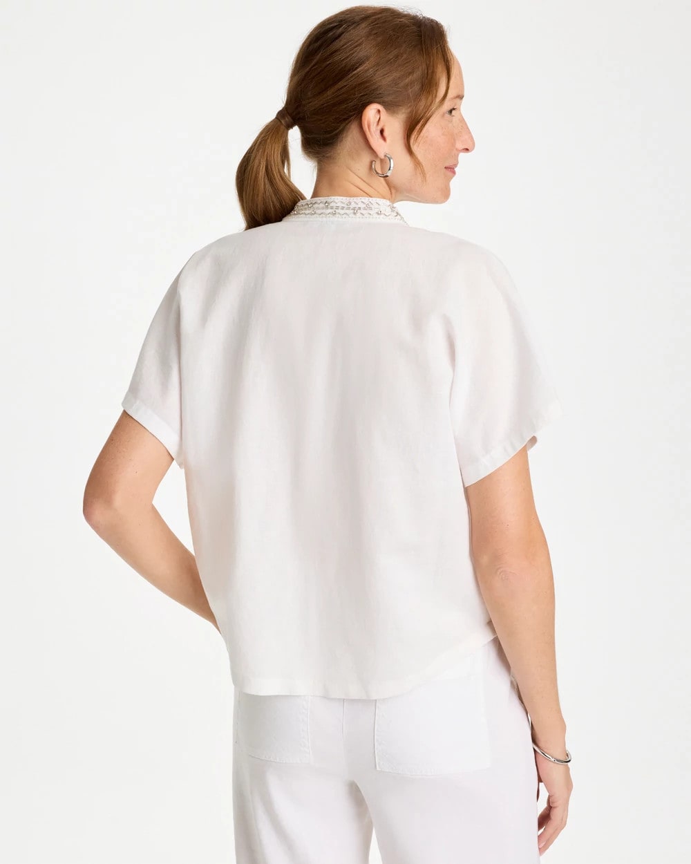 Chico's Online Alabaster Linen Embellished Popover Top