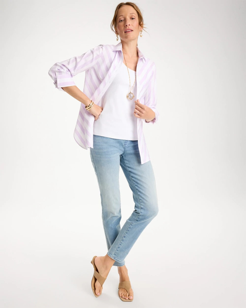 Chico's Discount Orchid Mist No Iron™ Stretch Striped Shirt