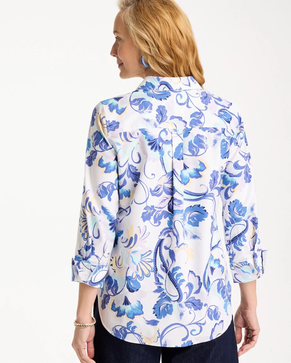 Chico's On Sale Amparo Blue No Iron™ Stretch Paisley Shirt