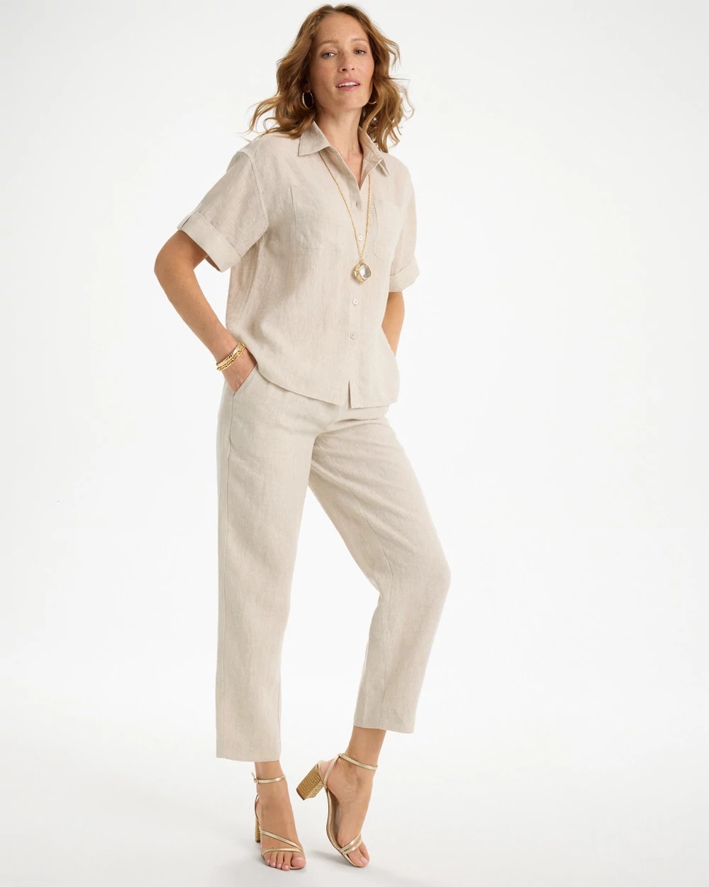 Chico's For Sale Oatmeal Linen Camp Collared Shirt