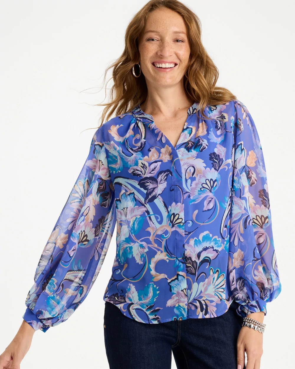 Chico's Online Amparo Blue Georgette Paisley Blouse