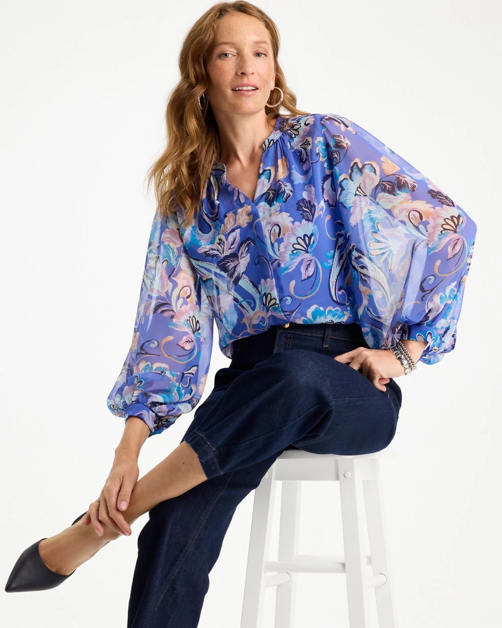 Chico's Online Amparo Blue Georgette Paisley Blouse