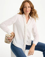 Chico's Sale Alabaster Linen Flower Embellished Blouse
