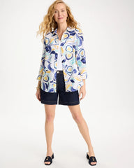 Chico's For Sale Passport Blue No Iron™ Linen Handpainted Print Shirt