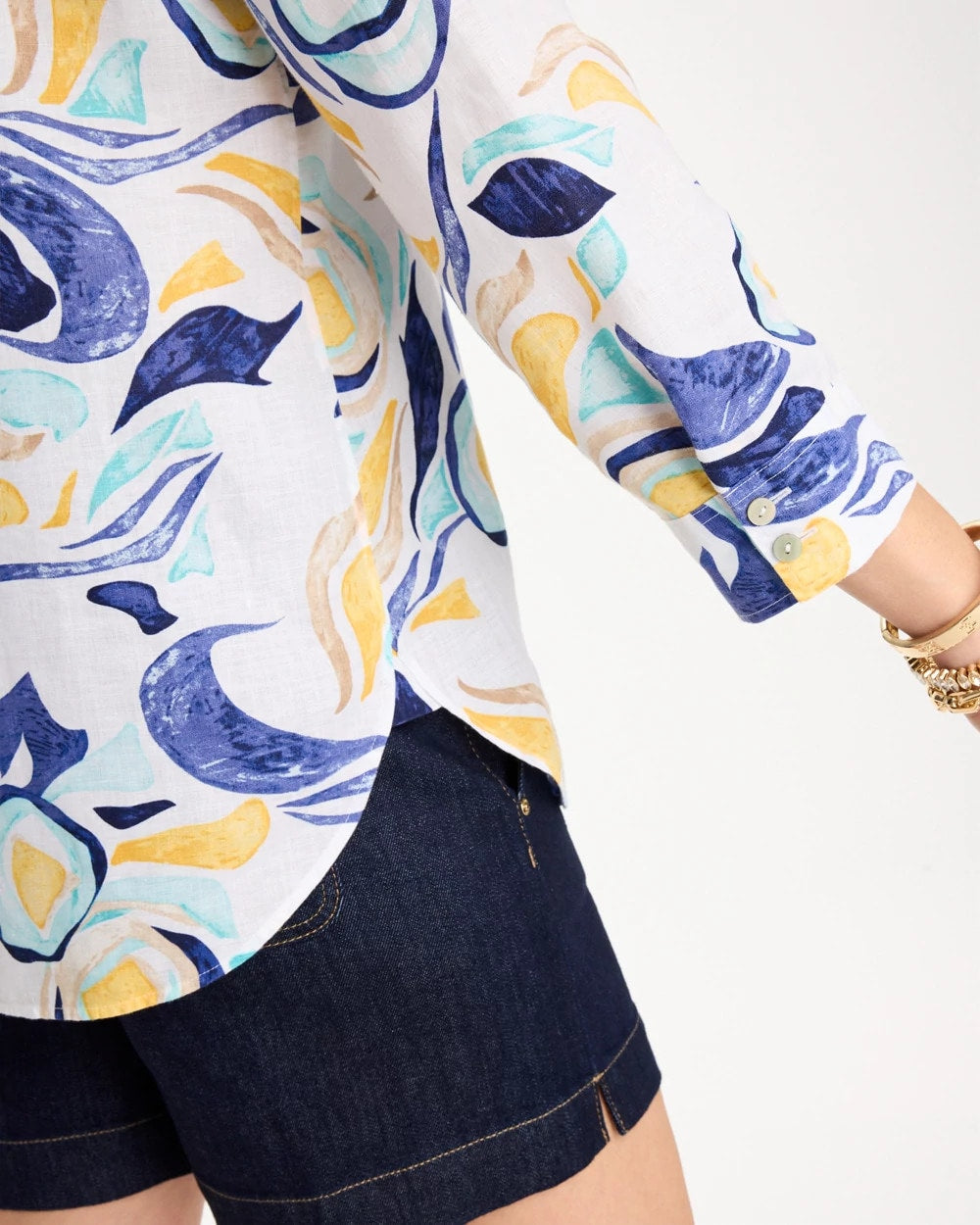 Chico's For Sale Passport Blue No Iron™ Linen Handpainted Print Shirt