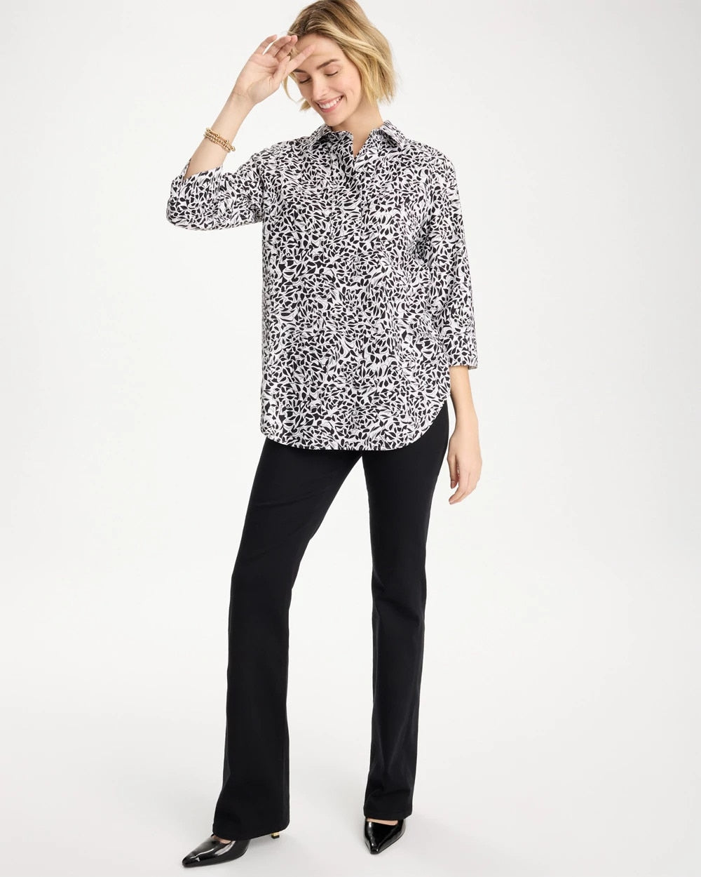Chico's Sale Black No Iron™ Stretch Printed Popover