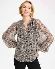 Chico's For Sale Black Georgette Printed Squares Blouse