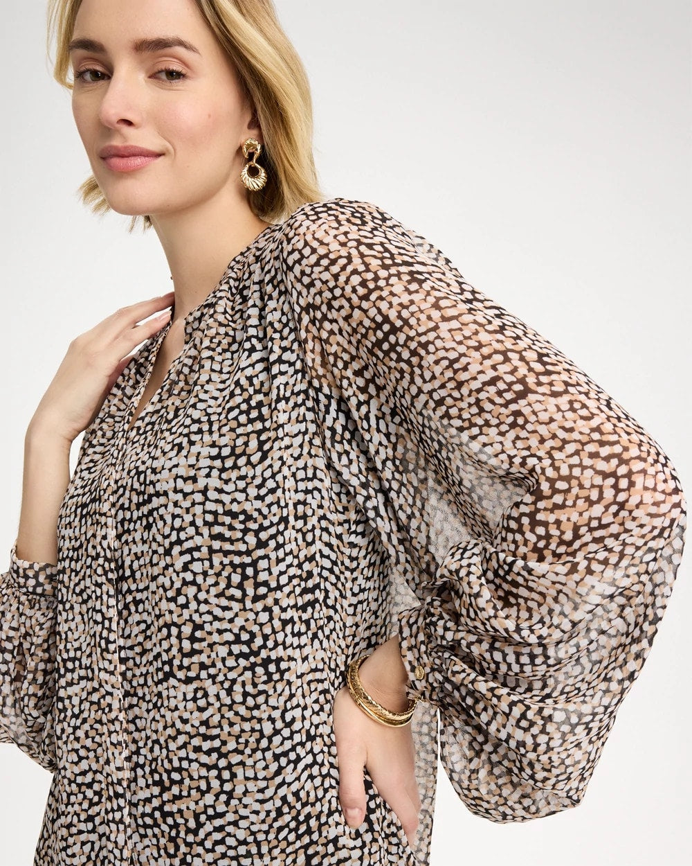 Chico's For Sale Black Georgette Printed Squares Blouse