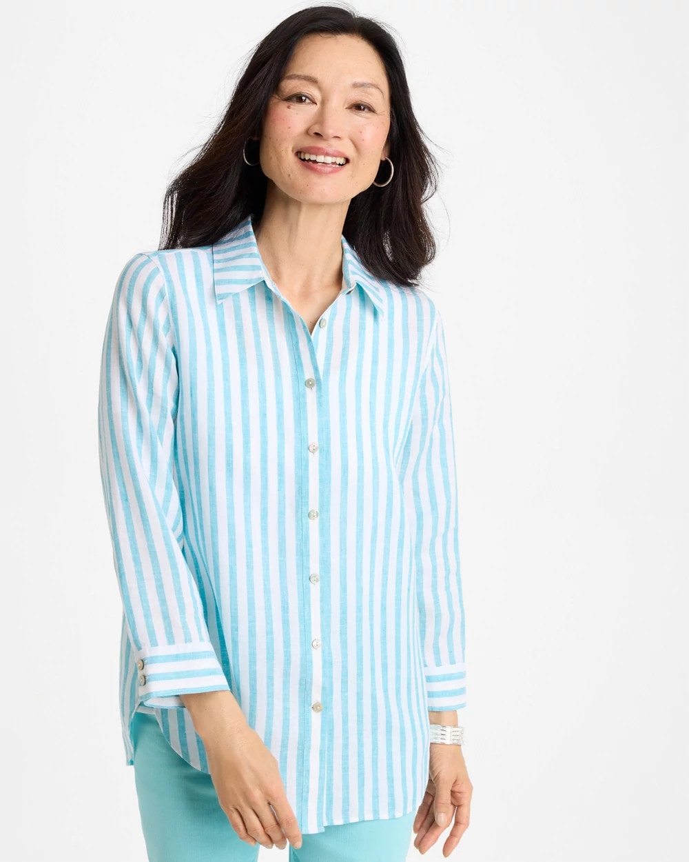 Chico's Online Oceano No Iron™ Linen Striped Shirt