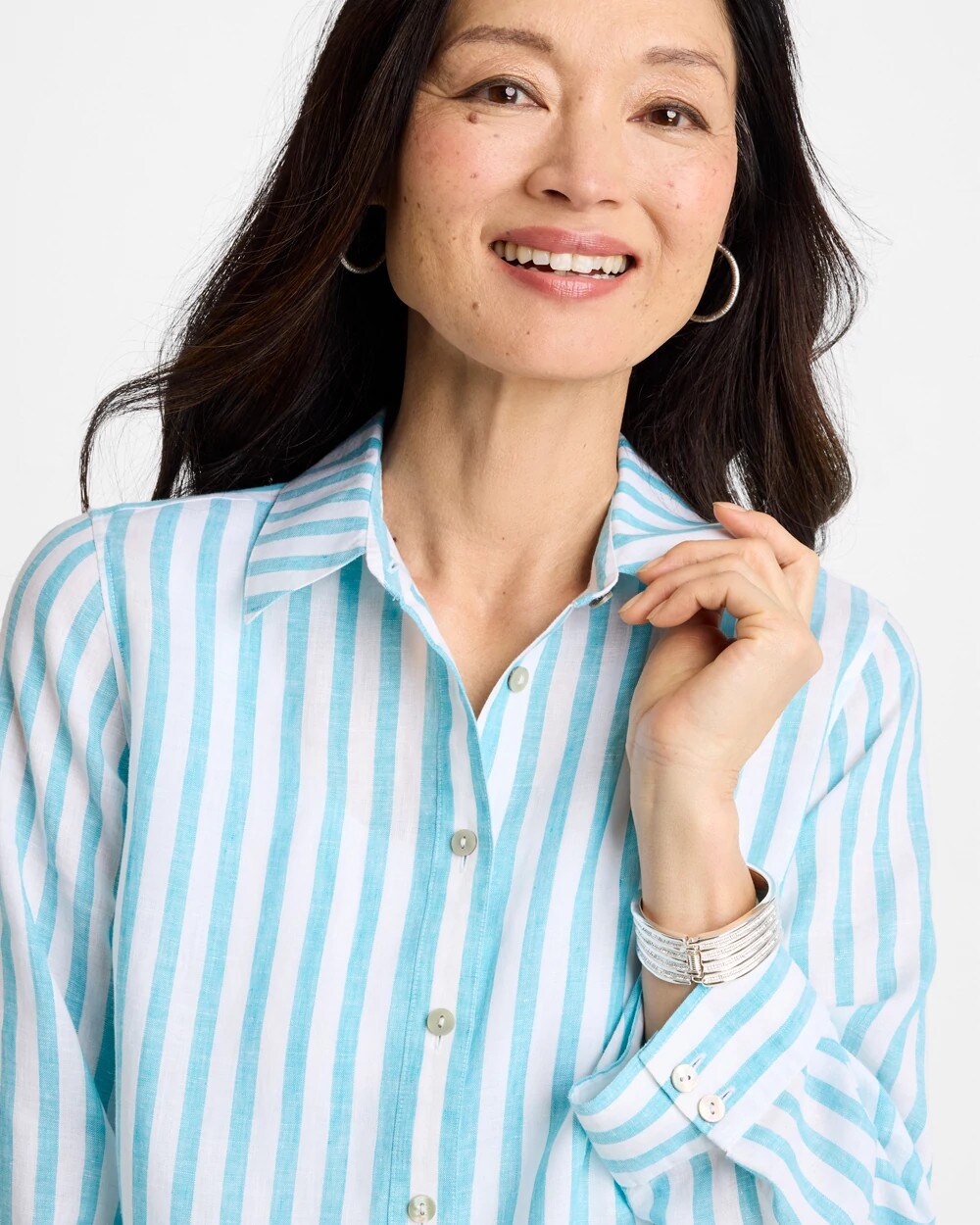 Chico's Online Oceano No Iron™ Linen Striped Shirt